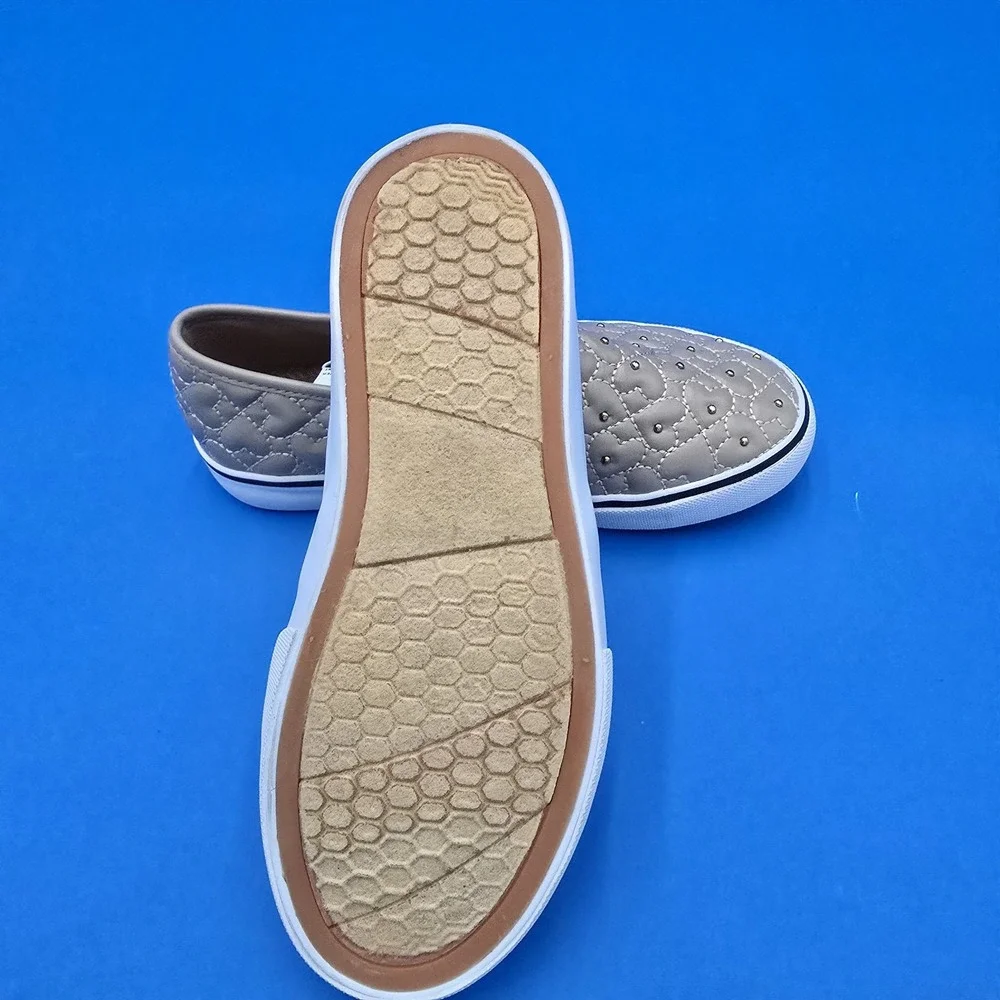 C. Sports Kids Quilted Heart Studded Slip On Sneakers‎ Taupe Beige Size 3 NWOB